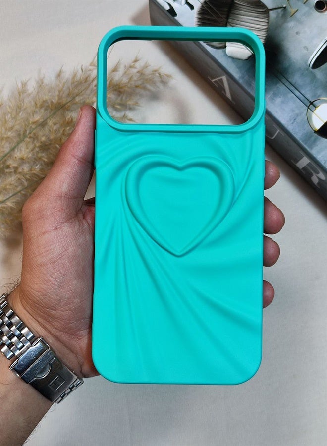 Silicone Case Compatible With Iphone 17 Pro Max, Shockproof And Scratch-Resistant Silicone Case With A Beautiful 3D Heart Design, For Iphone 17 Pro Max - Turquoise - Image 1
